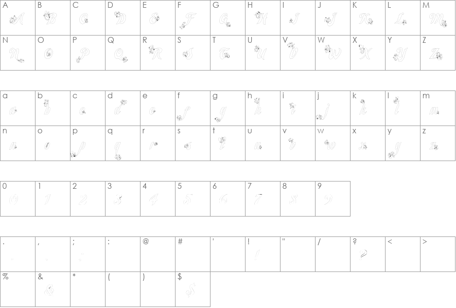 Wander font character map preview