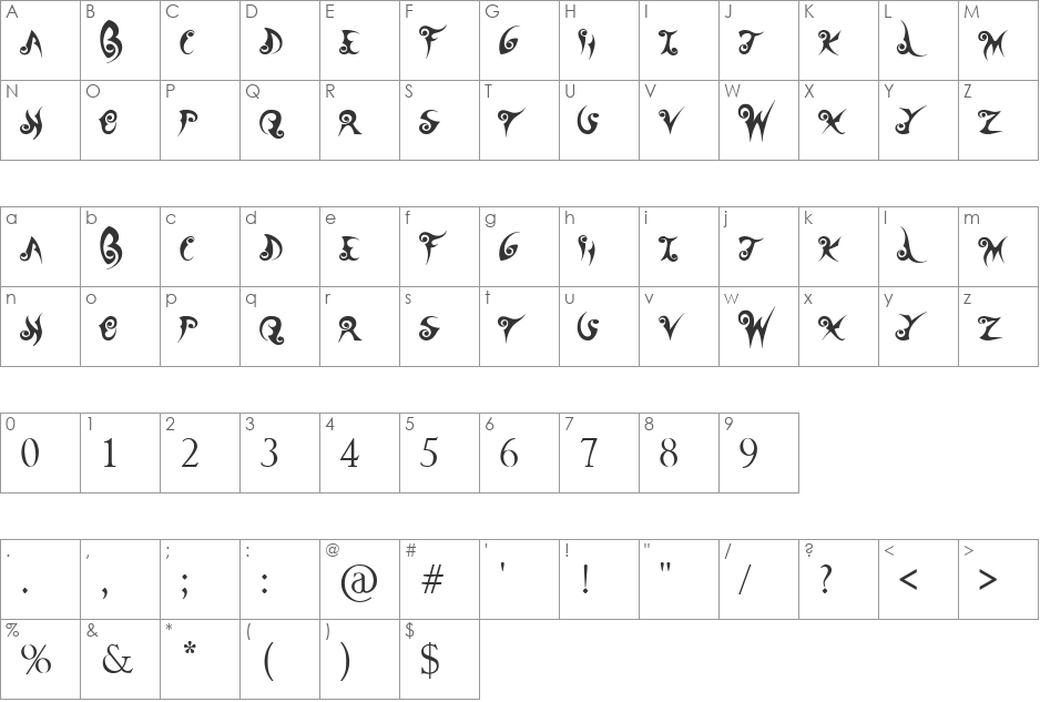 Wander Ball font character map preview