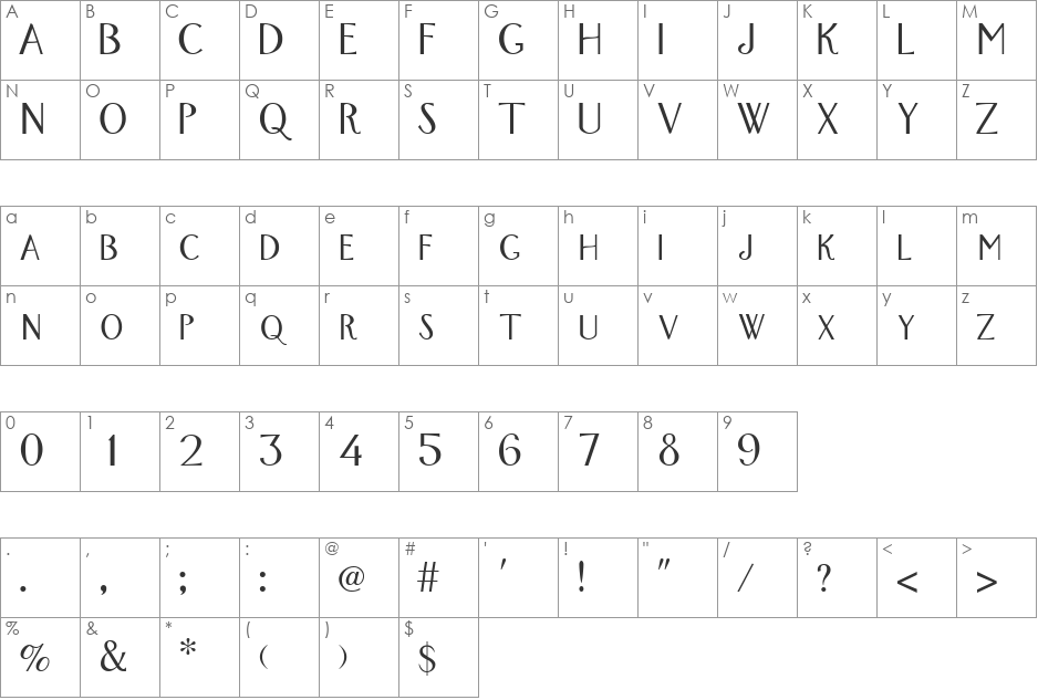WandroSCapsSSK font character map preview