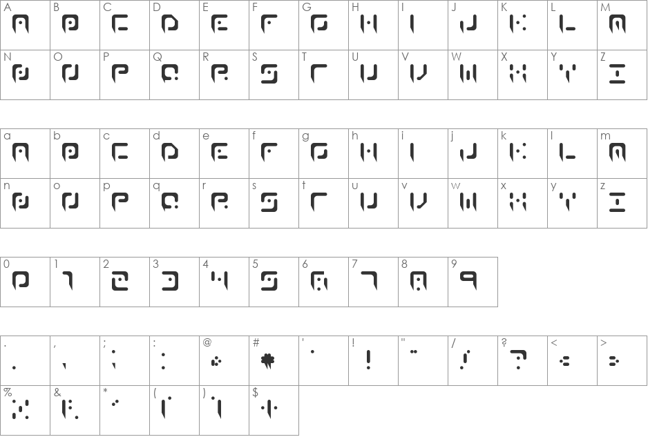 Waning Moon font character map preview