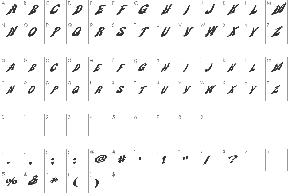 WankleDisplayCaps font character map preview
