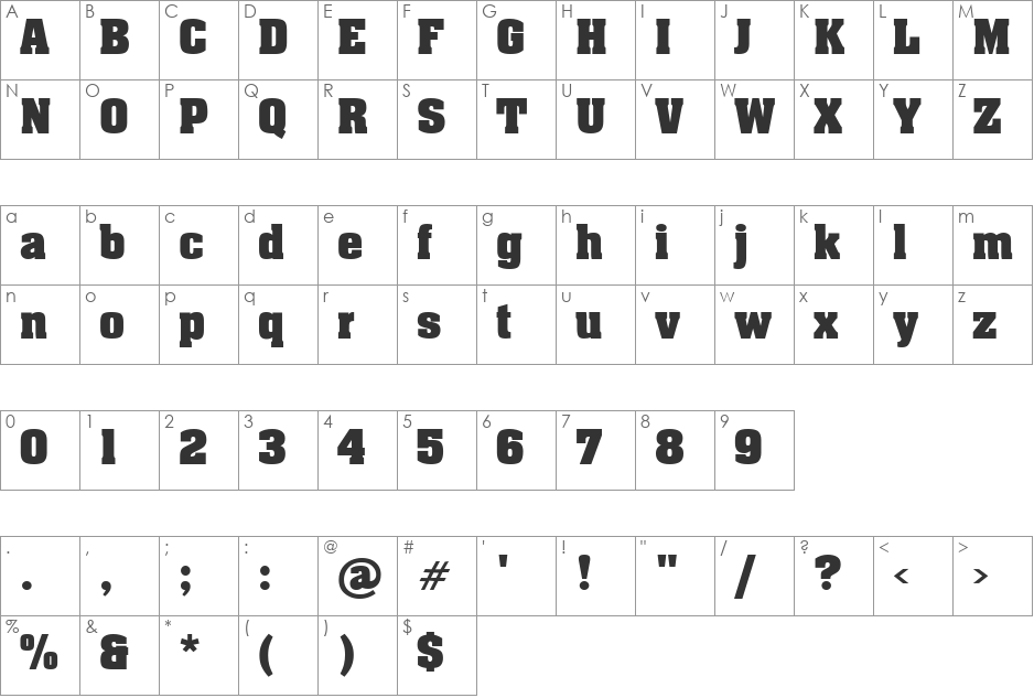 Billboard font character map preview