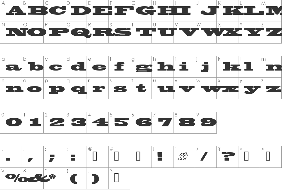 WantedPosterSSK font character map preview