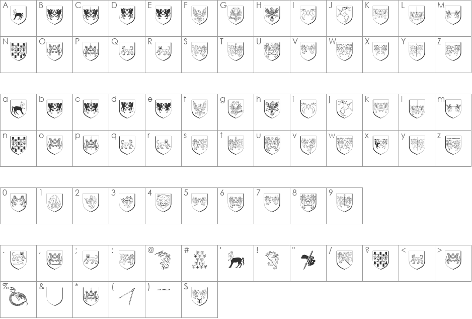 WappenAltUndNeu font character map preview