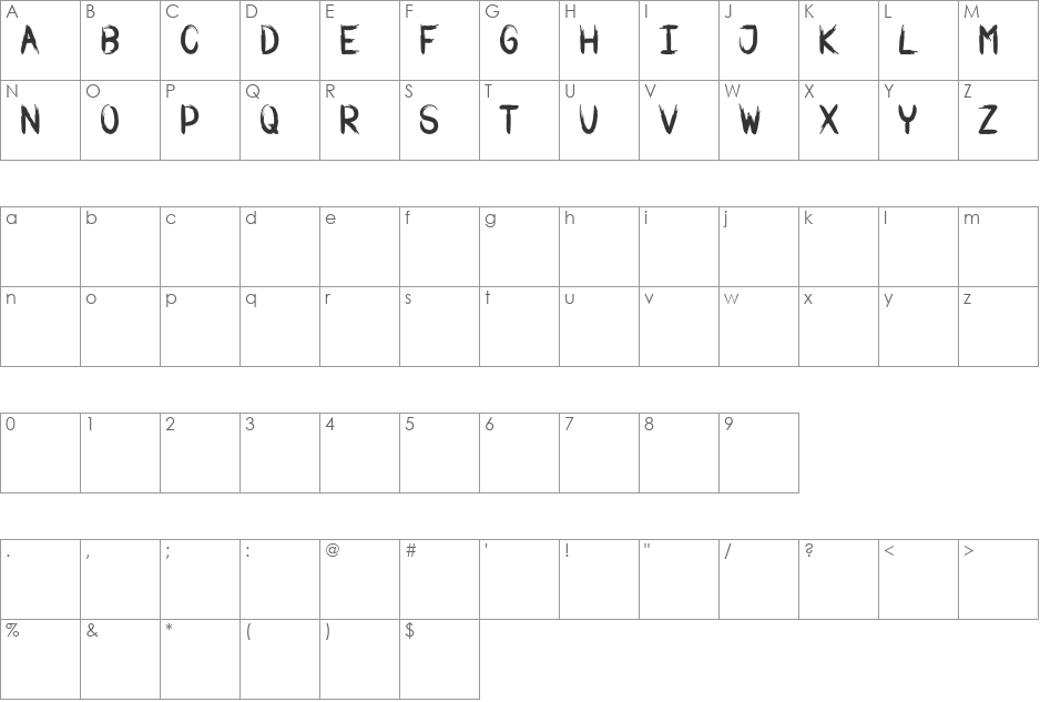 WAR BRUSH font character map preview
