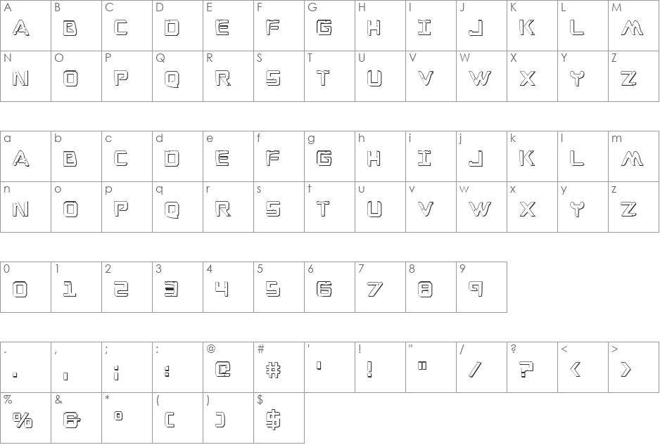 War Eagle 3D Condensed font character map preview