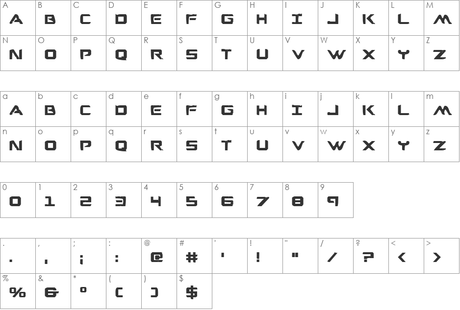 War Eagle Bold font character map preview