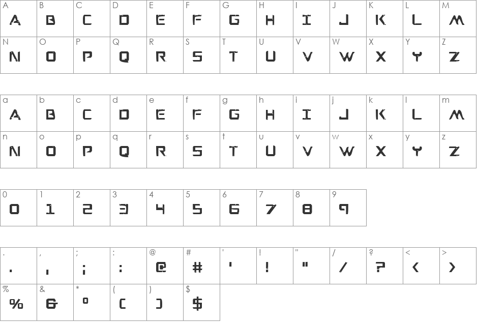 War Eagle Condensed font character map preview