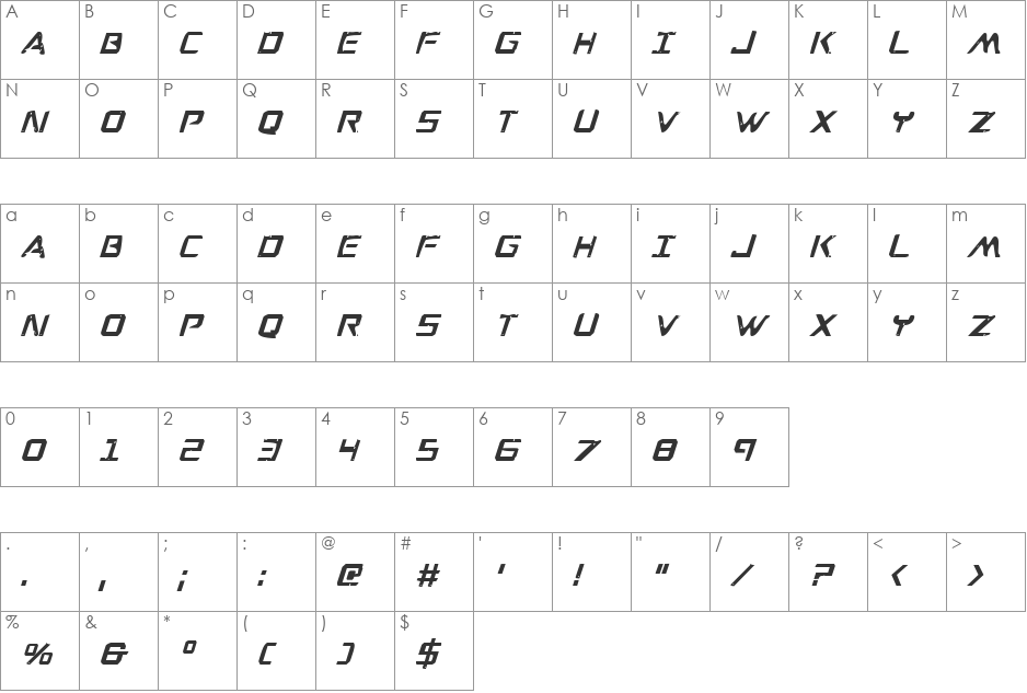 War Eagle Condensed font character map preview