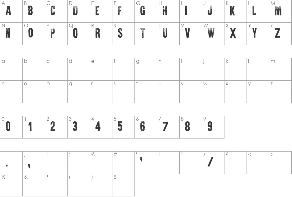 War is Over font character map preview