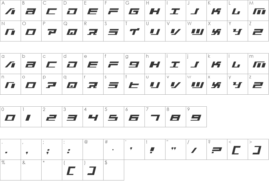War Machine font character map preview