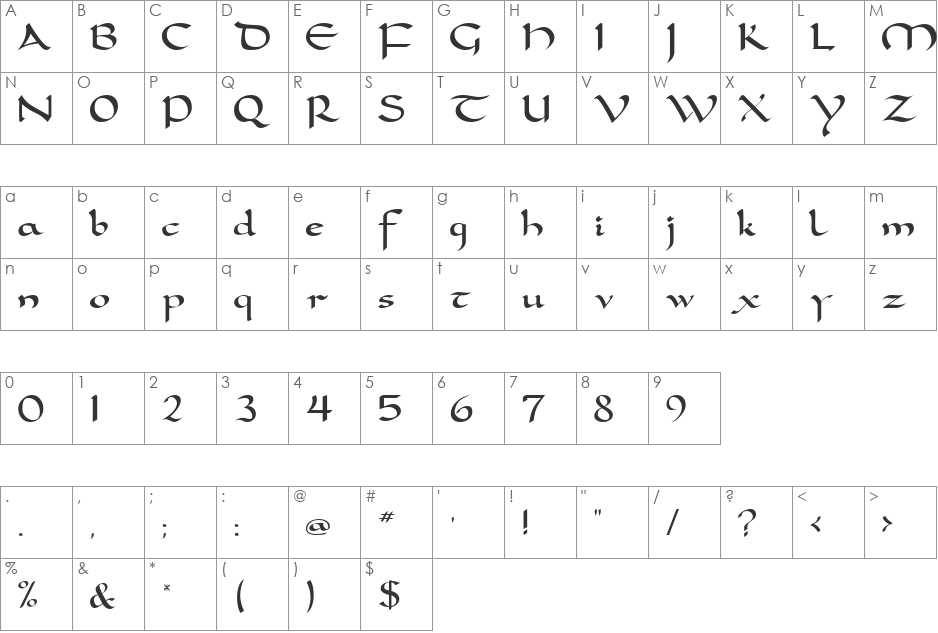 War Weapons font character map preview