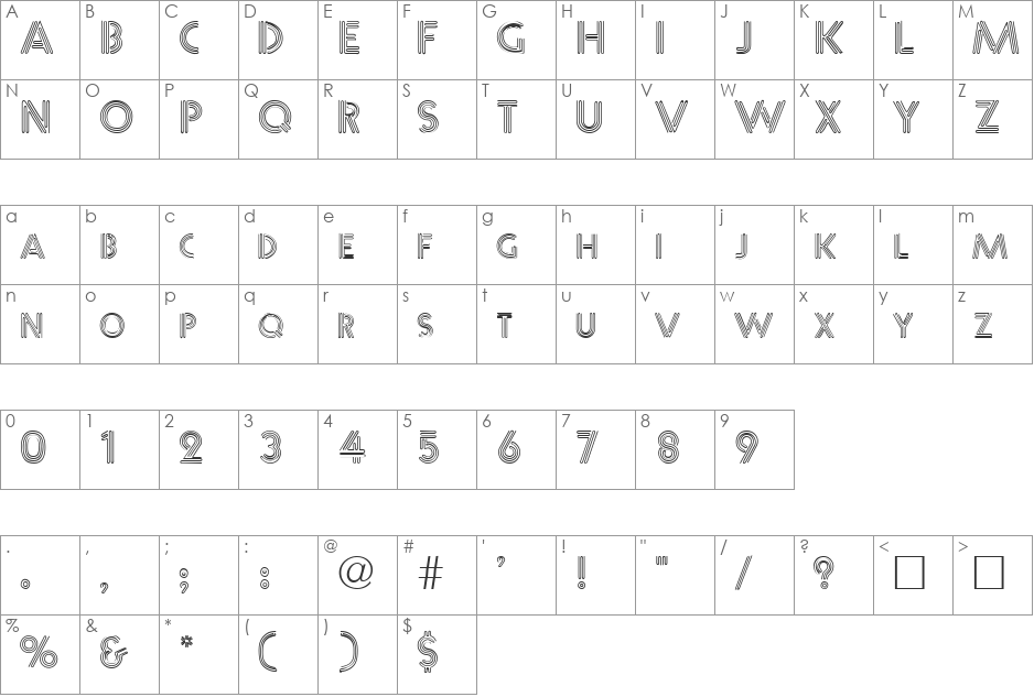 Warble font character map preview