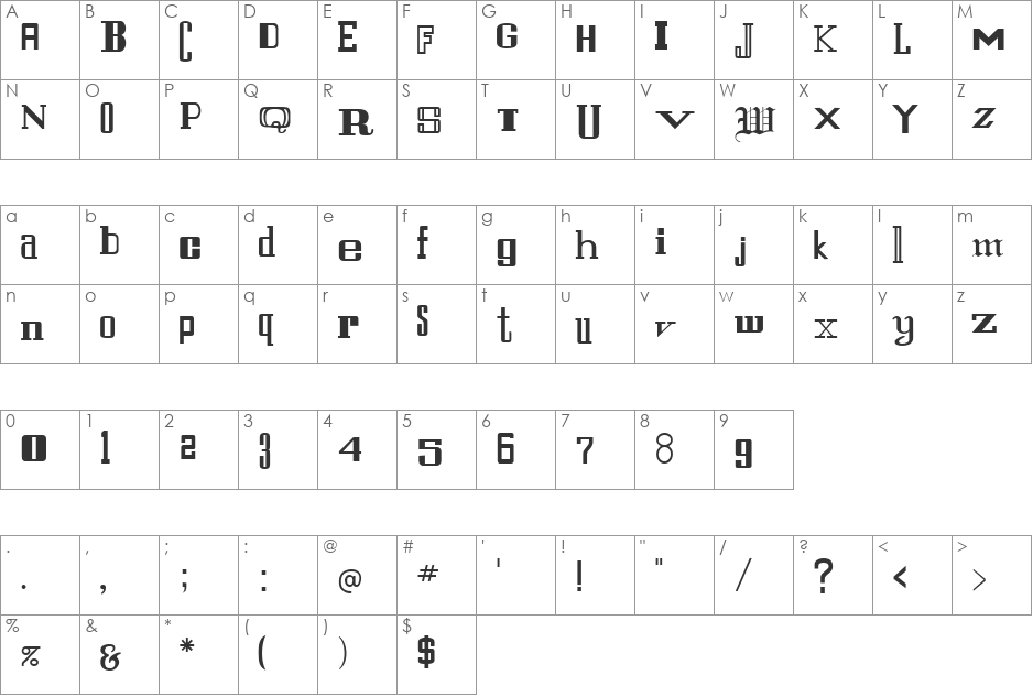 Warehouse font character map preview