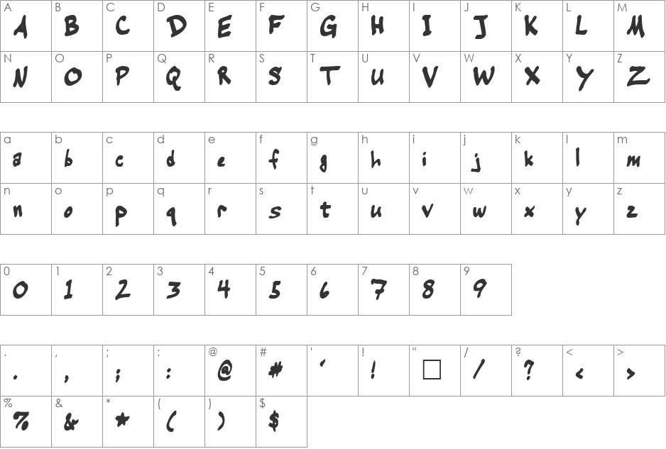 Warehouse font character map preview