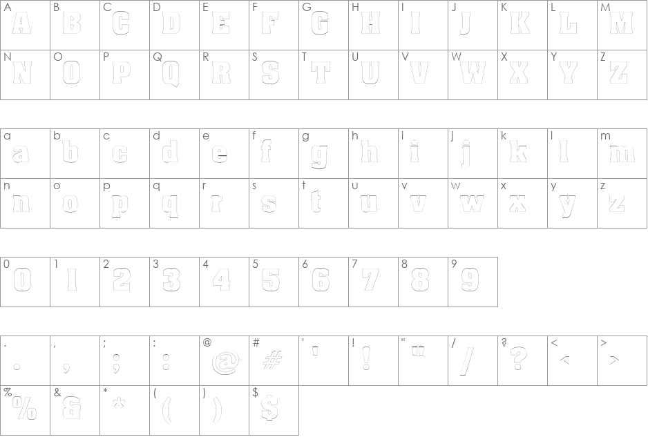 BillboardOutline font character map preview