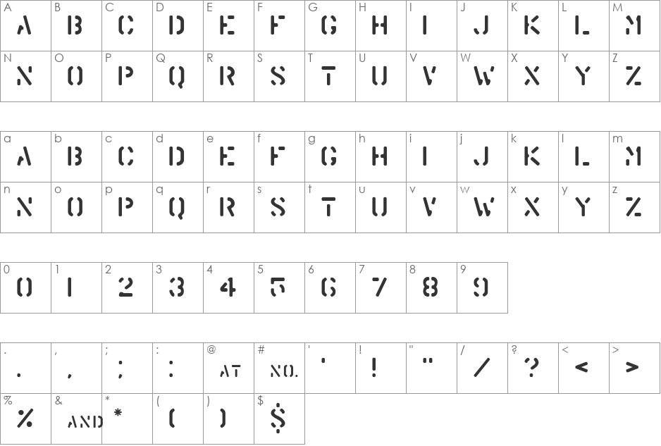 Warehouse font character map preview