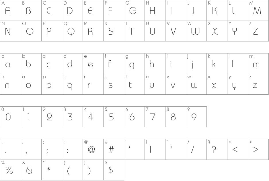 Warhol Light font character map preview