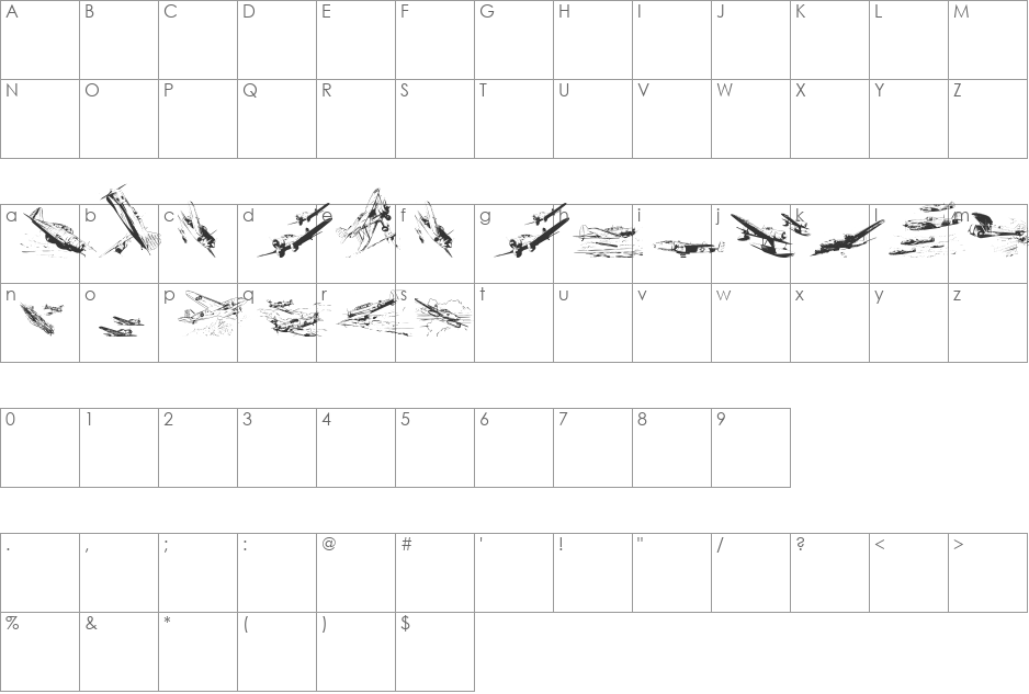 WarIIWarplanes font character map preview