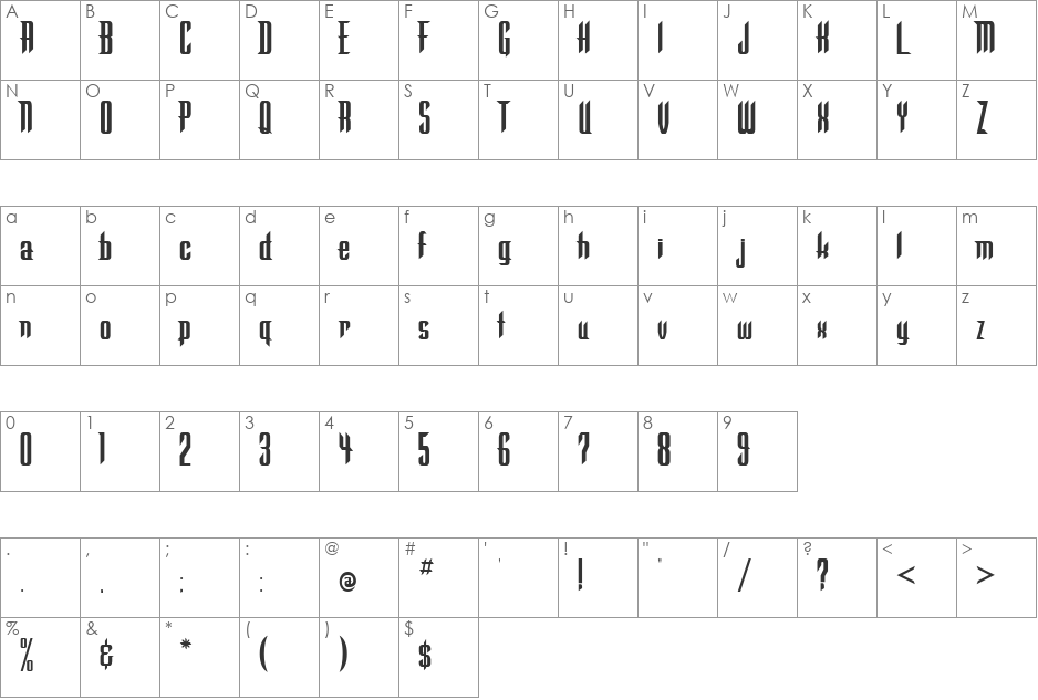 Warlock font character map preview