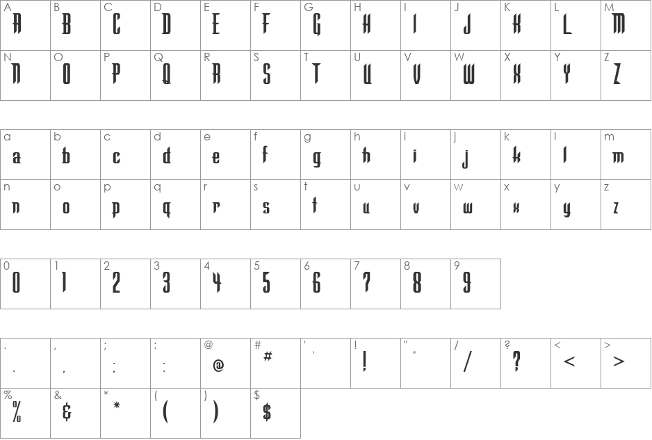 Warlock font character map preview