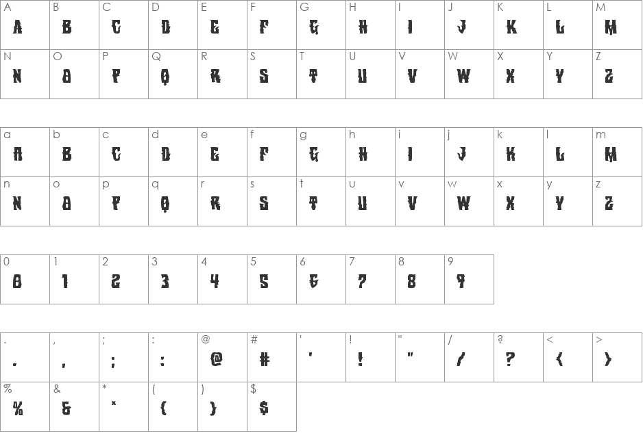 Warlock's Ale Rotated 2 font character map preview