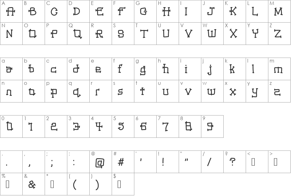 Warlox font character map preview