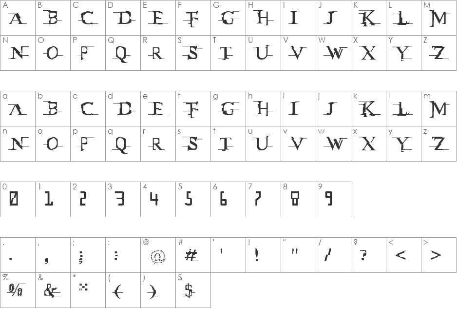 Warming font character map preview