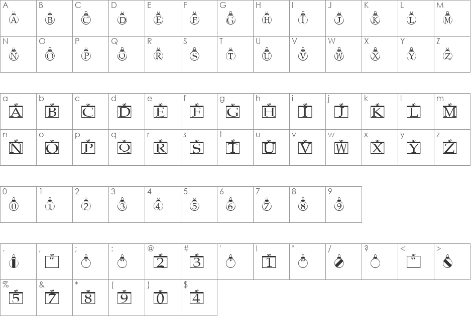 Billett font character map preview