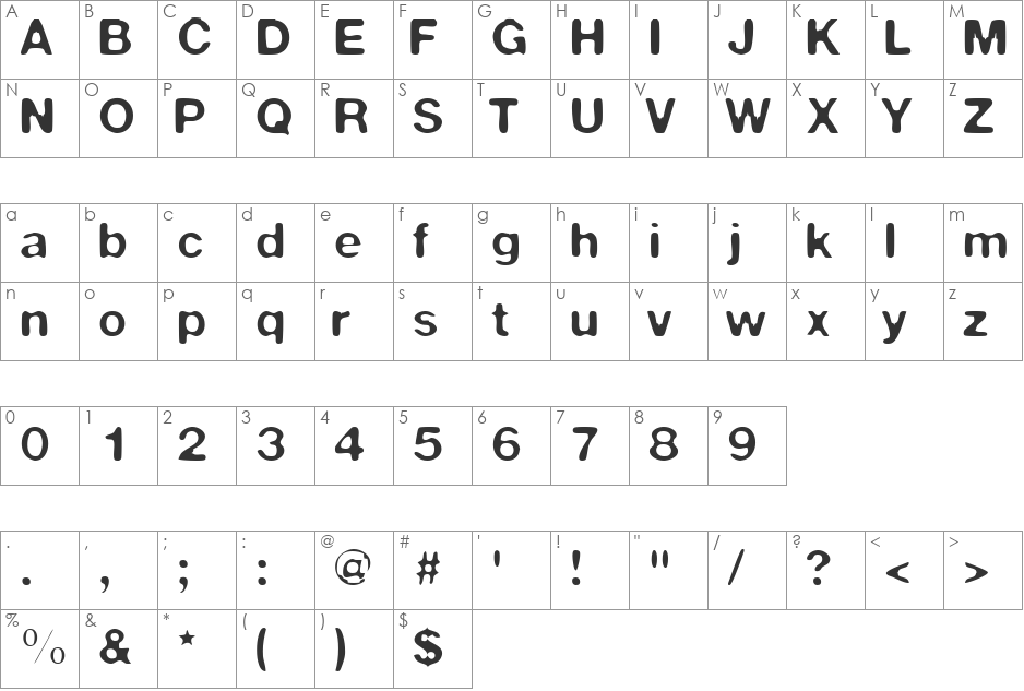 Warp 1 font character map preview
