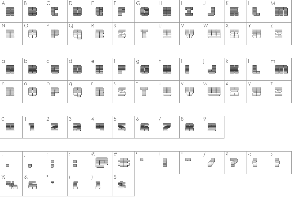 Warp Thruster Chrome font character map preview