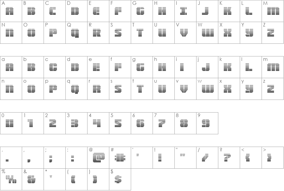 Warp Thruster Gradient font character map preview