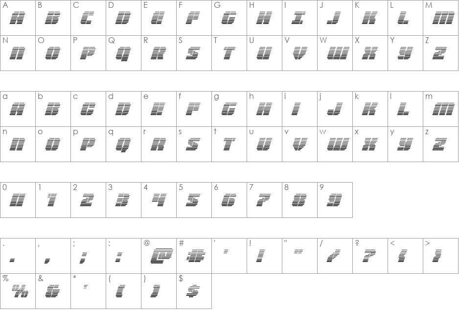 Warp Thruster Gradient Italic font character map preview