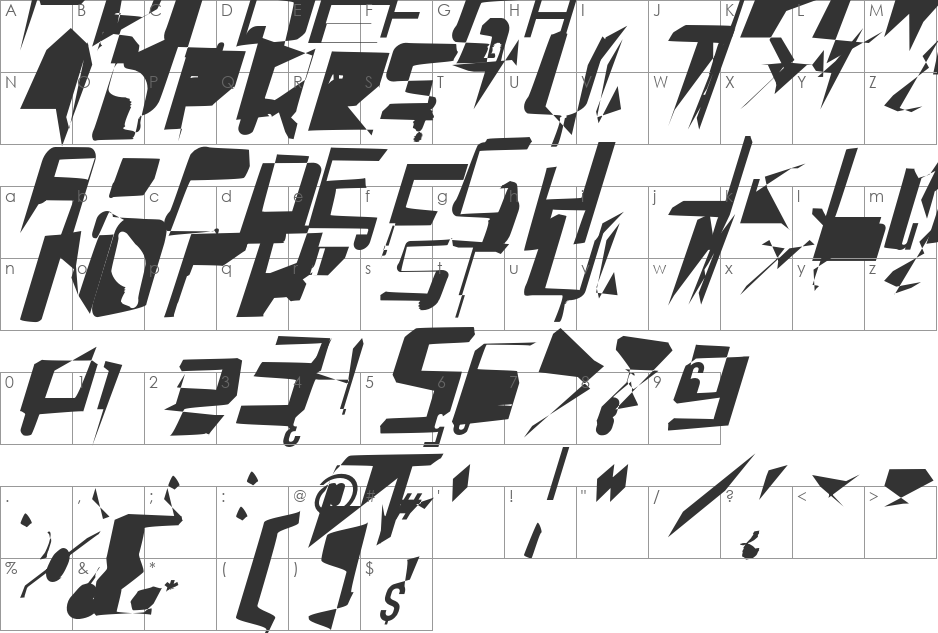 WarpStorm font character map preview