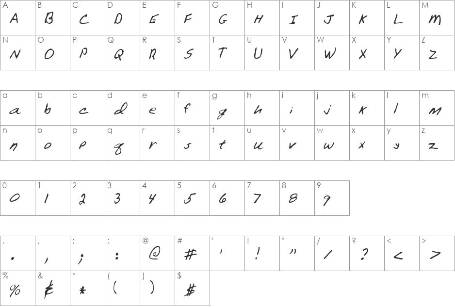 Warren font character map preview