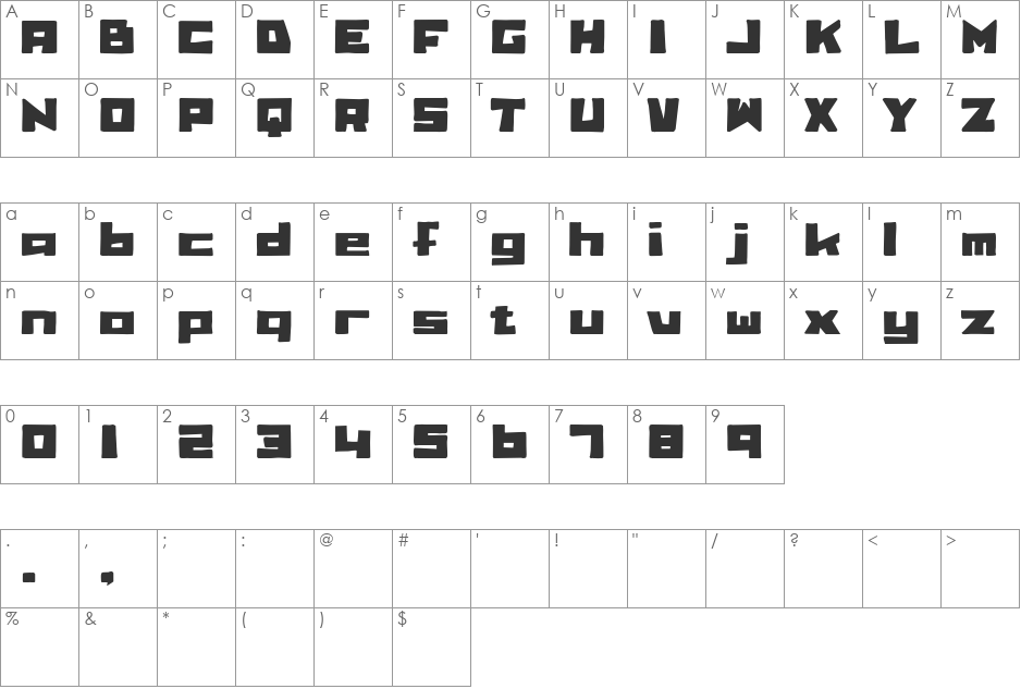 billieBob font character map preview
