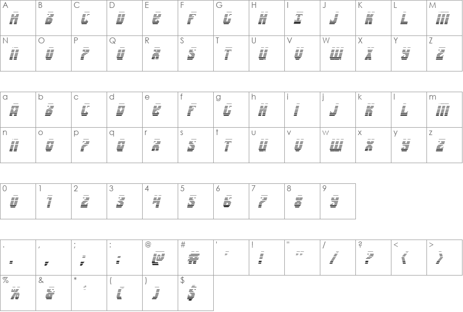 Warrior Nation Gradient Italic font character map preview