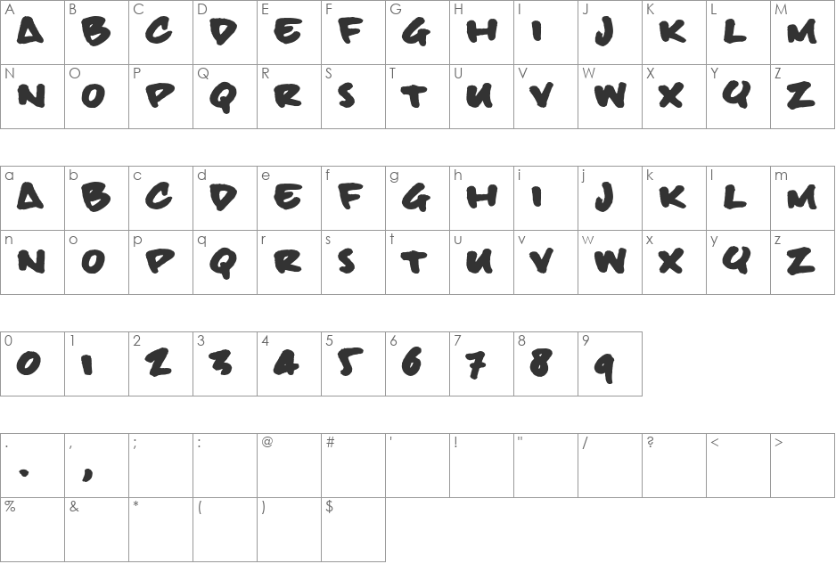billieBoldHand font character map preview