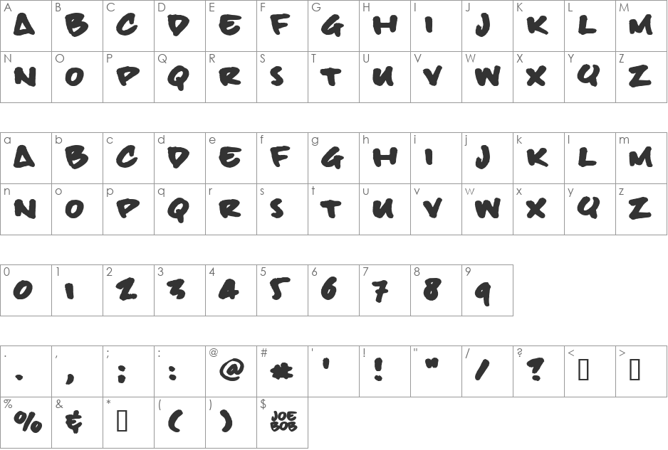 billieBoldHand font character map preview
