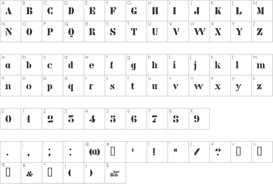 billieKid font character map preview