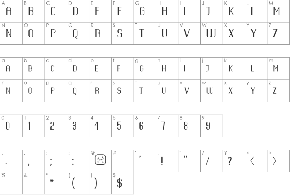 WarsawCourier font character map preview