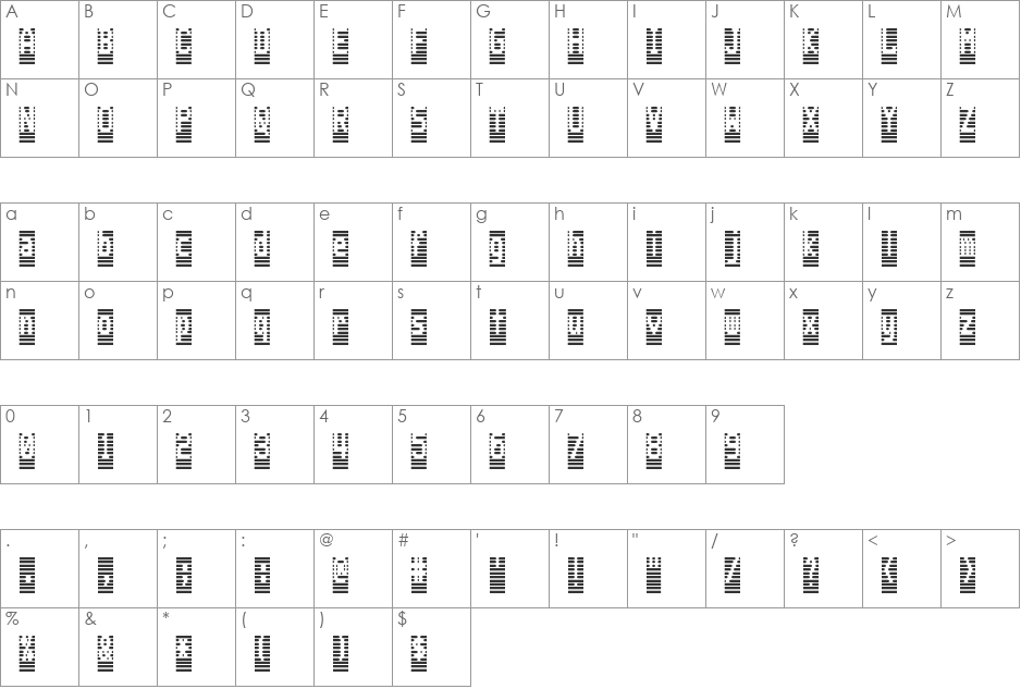 WarText Inverse font character map preview