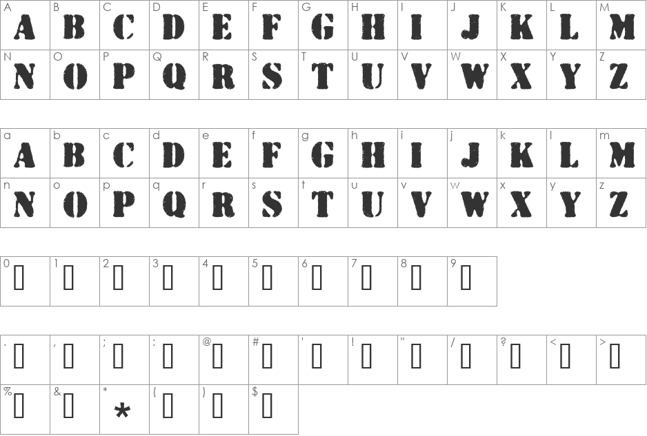 Wartorn font character map preview