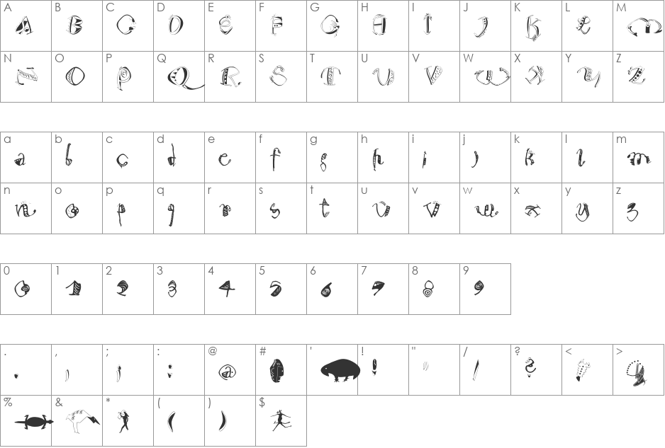 Warum2001 font character map preview