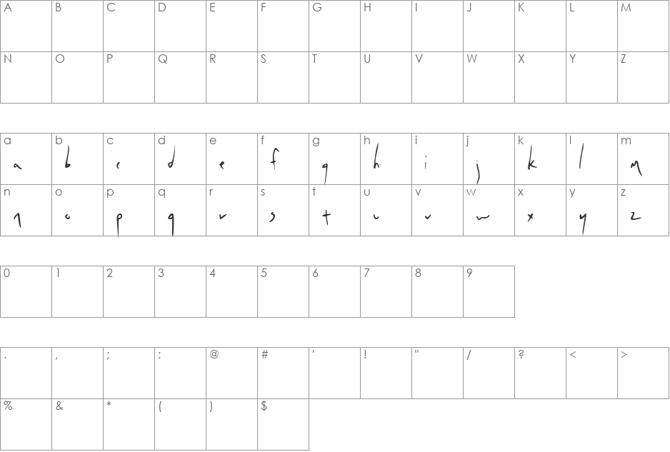 Washi Paper font character map preview