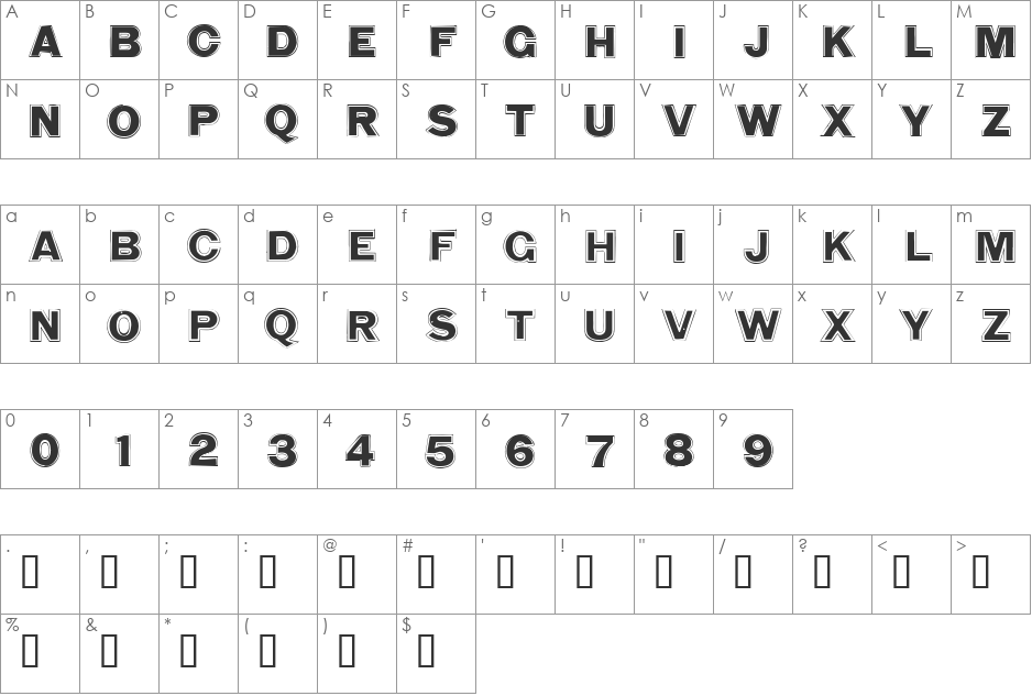 WashingMachine font character map preview