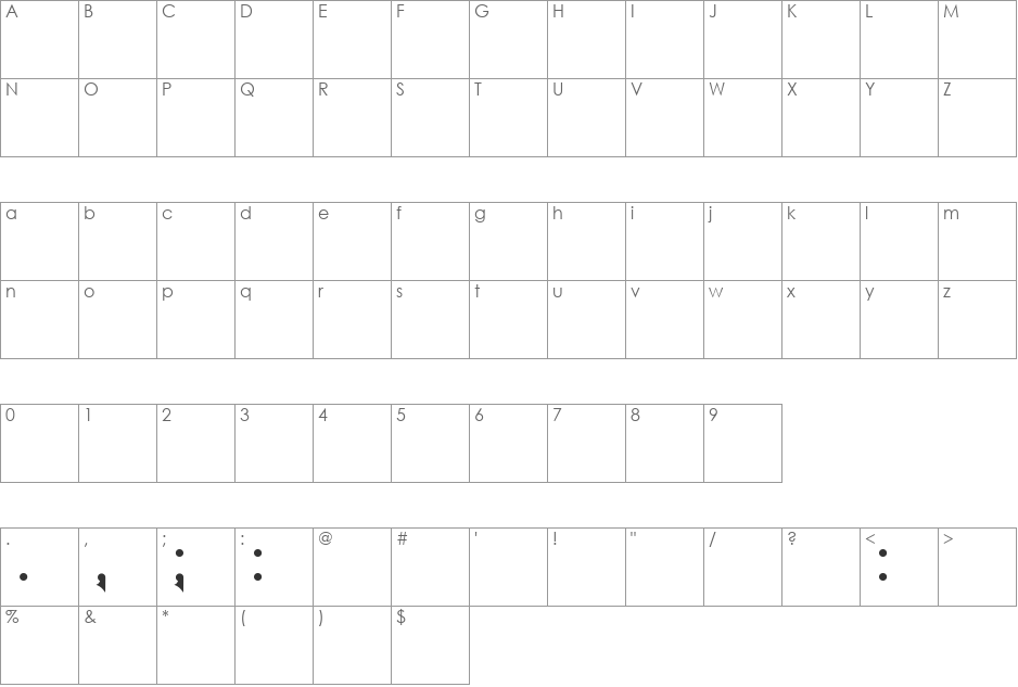 Washington font character map preview