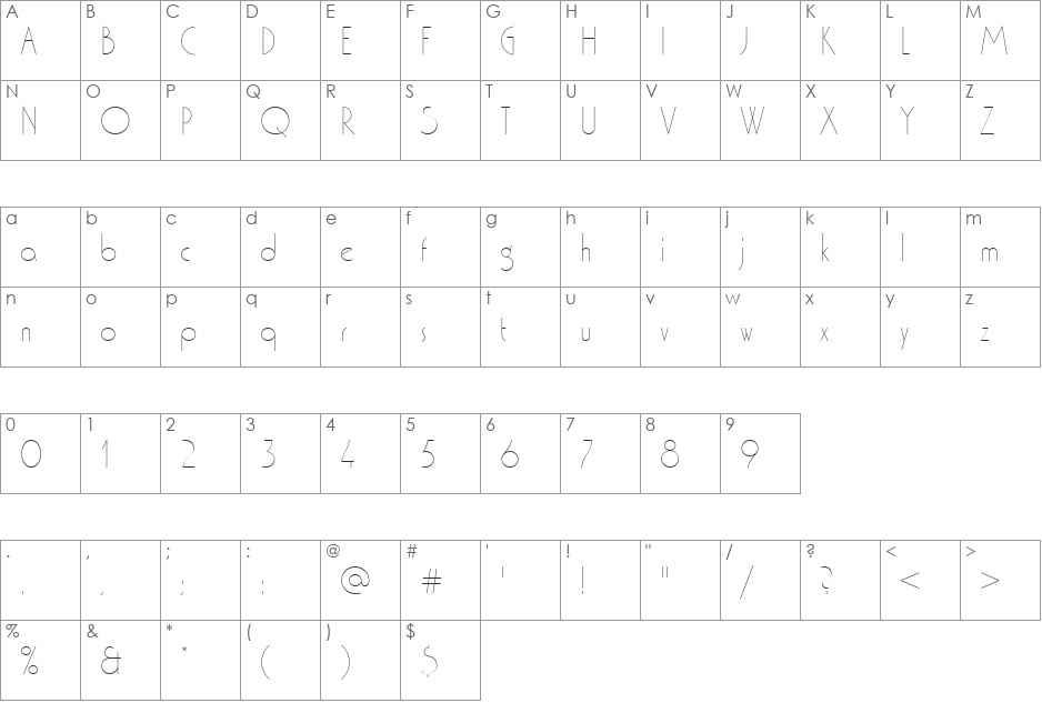 Washington Becker Ext Light font character map preview