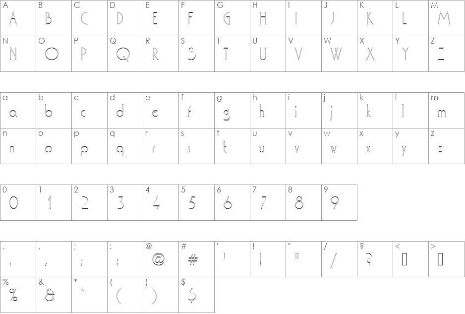 WashingtonDExtLigOu1 font character map preview