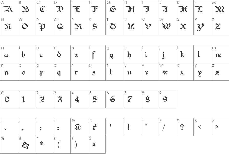 WashingtonText font character map preview